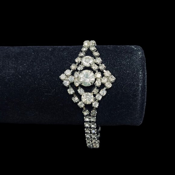 Double Strand Silver Tone W/Prong Set Clear Faceted Rhinestone Bracelet (5209) - Picture 1 of 7